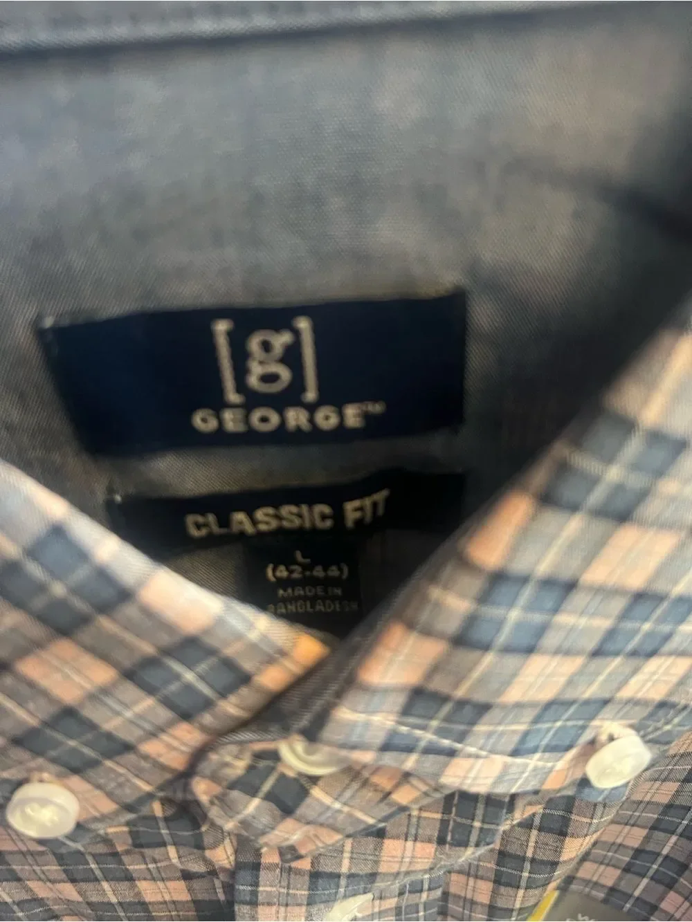 George Men’s Pink and Blue Plaid Button-Down Shirt - Picture 3 of 3